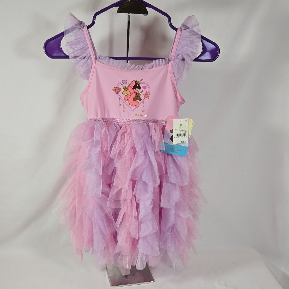 5T Afro Unicorn Princess Dress With Unicorn Print